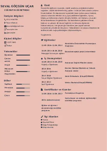 Coğrafya Öğretmeni CV Örnekleri cv indir